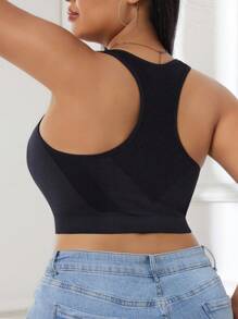 NudeFit Sujetador deportivo sin costuras de talla grande con estampado de letras en tejido doble casual para ropa interior