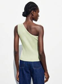 Maija Women's Solid Color Ribbed Sleeveless Casual Knit Top Asymmetrical Neck Top One Sleeve Top Ribbed Top Summer Tops,Vacation,Fall - Green - View 3