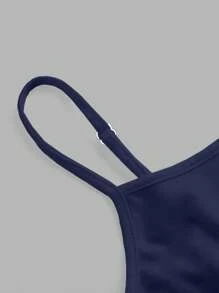 SHEIN PETITE Casual Solid Blue Color Truncated Suspender High Elastic Knitted Slim Fit Women's Vest Suitable For Autumn And Winter As An Inner Wear Back To School