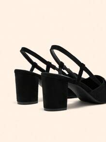 CUCCOO BASICS 时尚黑色尖头粗跟一脚蹬休闲鞋，适合通勤、约会、派对、度假 - 黑色 - 查看 4