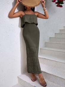 Vestido elegante de mujer con tirantes de espagueti, volantes y dobladillo de cola de pez hueco para vacaciones