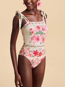 Travachic 1 件女式花卉印花连体泳衣，度假海滩风格