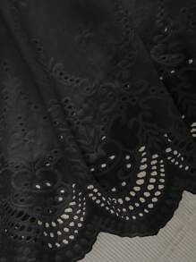 Mulvari 女式中长款松紧腰孔眼刺绣半身裙，春夏 - 黑色 - 查看 6
