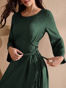 Graceveil Vestido elegante de cuello redondo, con cruce de cintas y unicolor