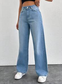 RueChic High Waist Straight Leg Jeans - Light Wash - View 3