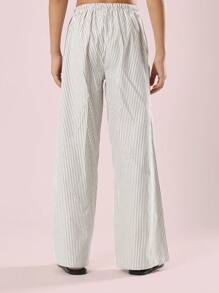 SUMWON 条纹阔腿夏季沙滩裤休闲抽绳度假装飘逸阔腿裤宽松版型 - 彩色 - 查看 2