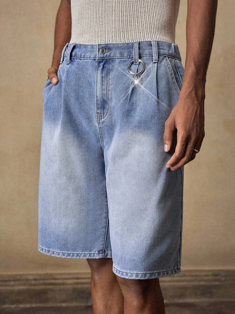 Men Elastic Waist Loose Plain Cotton Denim Shorts, White, Casual Daily Wear, Suitable For Commuting, Spring/Summer, Vacation, Party, Wedding, Couples, Boyfriend Gift, Beachwear, Father's Day Gift