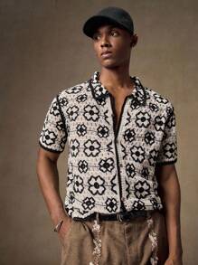AKNOTIC Cárdigan de punto floral para hombre, color negro y blanco, ajuste delgado, manga corta, informal, apropiado para verano, vacaciones, uso diario, fiestas, conjunto de pareja, regalo para hombre, aniversario