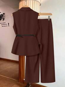 1 件女士优雅无袖两件套（含腰带） - 紫紅色 - 查看 2