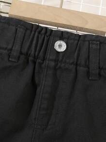 SHEIN Young Girl Casual Boho Holiday Paperback Waist Flat Pockets Wide Legs Jeans, Daily Fall Winter - Black - View 3