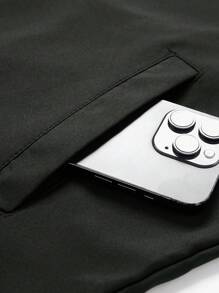 Manfinity Homme 男士长袖连帽拉链户外防风夹克，黑色战术夹克，秋季款 - 軍綠色 - 查看 4