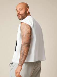 EASEVO Plus Size Men's Casual Knit Round Neck Letter Print Tank Top, Suitable For Summer - White - View 2