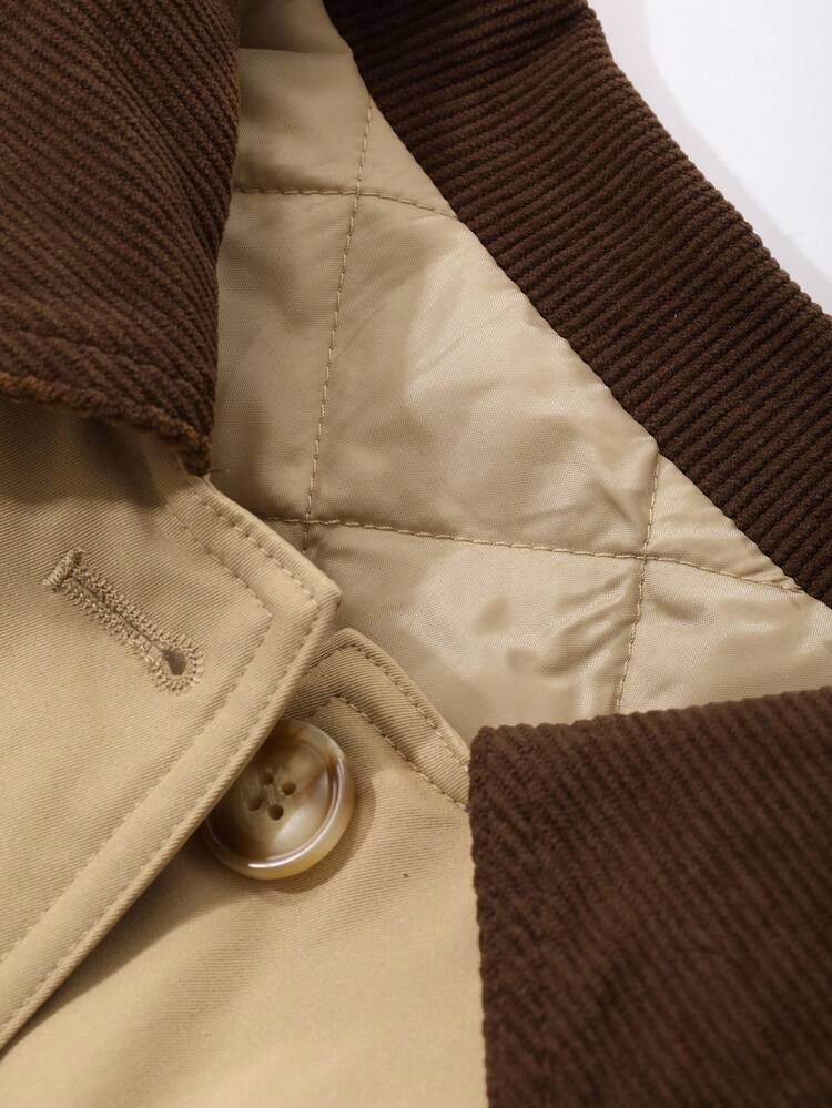 Teen Girls' Colorblock Patchwork Long Sleeve Padded Coat, Casual Street Style For Winter