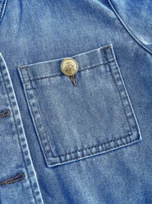 SHEIN MOD Women's Casual Washed Denim Jacket With Navy Collar Nautical Holiday Style Sailor Collar Buttoned Denim Jacket - Blue - View 3