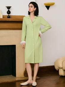 Moireta Elegante camisón de mujer con parche de encaje y puño esponjoso - Verde - Ver 5