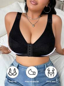 SHEIN Abnehmbare & bequeme Spitzen Große Größen BH & Drahtloser BH - Schwarz - Übersicht 3