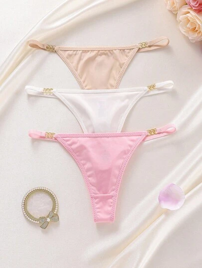 SHEIN 3 Adet Kadın Düz Renk O-Ring Bel Tangası Külot