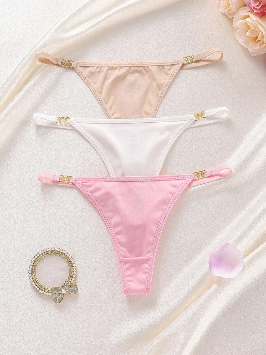 SHEIN 3条装女士纯色O型环腰丁字裤 - 彩色 - 查看 1