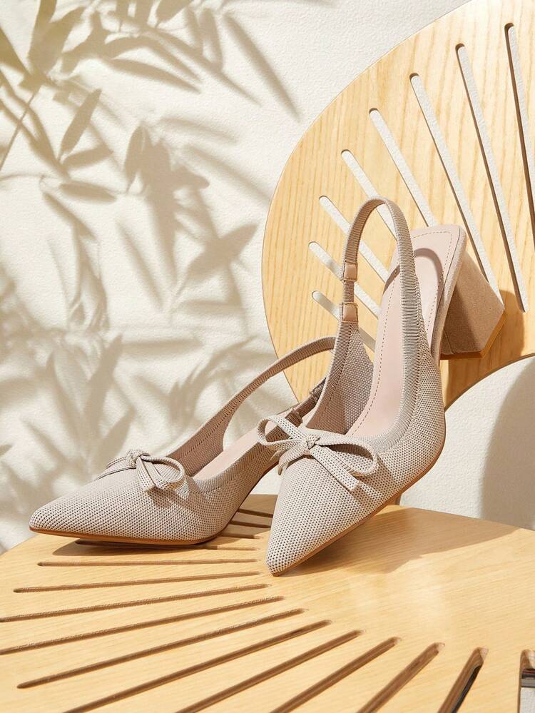 CUCCOO BASICS Women's Fashion Fabric Back Strap Chunky Heel Pointed Toe PU Leather Slingback Pumps, Suitable For Commuting, Date, Party, Vacation For Christmas Spring Shoes