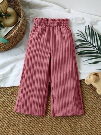 SHEIN Vintaside Kids Mädchen Lässige, elegante und weit geschnittene, gestreifte Hose mit rosa Herz-Muster, vielseitig einsetzbar für Frühling, Sommer, Herbst, geeignet für Urlaub, Party, Alltag, Schule