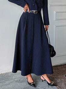 Women Striped And Belted Detailed Skirts - Navy Blue - View 4