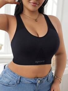NudeFit Sujetador deportivo sin costuras de talla grande con estampado de letras en tejido doble casual para ropa interior