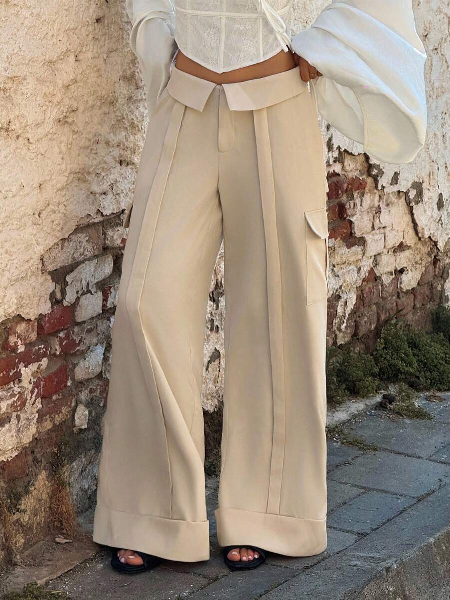 SHEIN ICON Quần Cargo cạp gập phong cách thường ngày - Màu Khaki - Xem 1