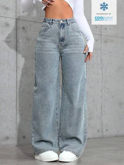 SHEIN ICON Jeans de tiro alto con pierna recta de ajuste relajado