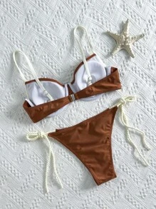 Swim Vcay Bikini 2 pièces en tissu texturé de couleur unie sexy pour femmes, idéal pour les vacances et les fêtes sur la plage