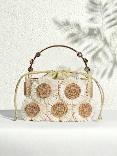 SHECARRY Women's Fashion 3D Floral Decor Drawstring Closure Evening Clutch