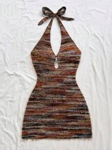 Soleia 全新时尚度假红色针织条纹露背迷你连衣裙 - 彩色 - 查看 3