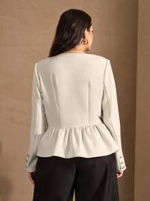 Chikora 大码女式荷叶边下摆时尚休闲夹克，百搭外套 - 杏色 - 查看 2