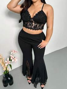 Firerie Plus Size Elegant Lace Camisole For Spring/Summer Holidays - Black - View 5