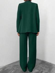 EURMUSE 女士纯色披肩领长袖西装外套和裤子休闲套装