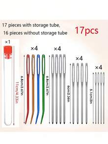 17pcs/Set Stainless Steel Tapestry Needles(12pcs)+Colored Bent Crochet Hooks (4pcs) With 1 Storage Box ForSewing, Crocheting, DIY Knitting (All Styles & ColorsRandom) - Multicolor - View 8