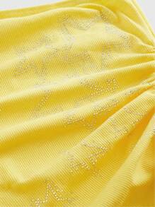 ROMWE Grunge Punk Áo nữ phong cách nhạc Punk kim loại lễ hội ngôi sao đính đá xếp li viền bất đối xứng - Màu vàng - Xem 4