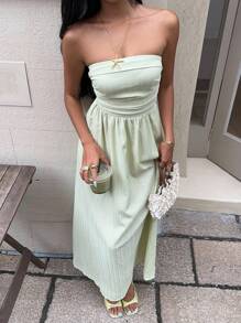 MainGRL 女式休闲纯色连衣裙 - 綠色 - 查看 4