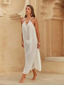 Swim Chiccia 1 bộ đồ bơi đi biển mùa hè gợi cảm thời trang cổ điển màu trắng móc cho nữ - trắng - Xem 1