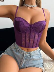 Snug Zone 可爱塑身吊带背心，蕾丝花边无线文胸 - 紫色 - 查看 3