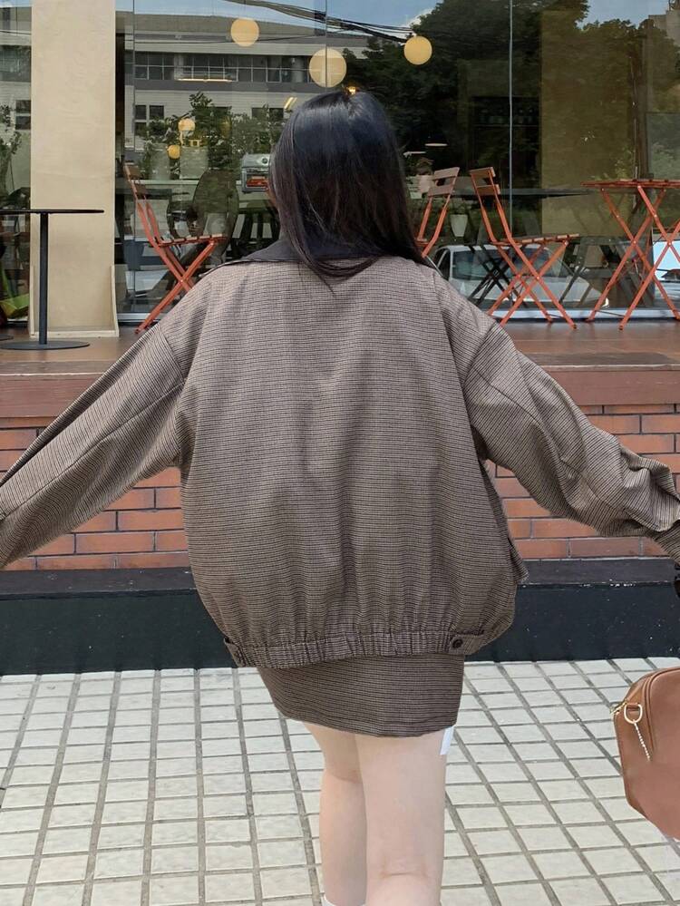 2pcs Women Casual Plaid Jacket And Skirt Set Fall,Winter Lounge Sets For Women