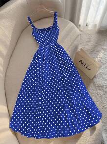 INAWLY Đầm dài đi biển chấm bi cổ điển cho nữ có dây đeo mảnh - Nhiều màu - Xem 2