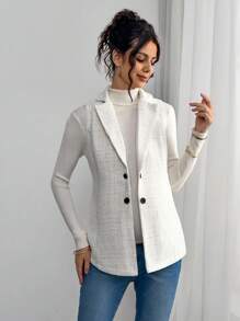 SHEIN 孕妇格纹双排扣无袖休闲夹克 - 白色 - 查看 3