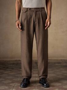 AKNOTIC Business Casual Pantaloni casual da uomo in tessuto lavorato a maglia, gamba dritta e ampia, pantaloni con pieghe, pantaloni marroni, pantaloni con gamba ampia, pantaloni con pieghe, pantaloni in vita alta, autunno