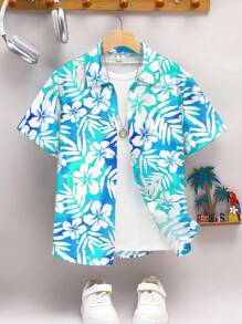 SHEIN Camicia polo a maniche corte da ragazzo pre-adolescente con motivo stampato, casual
