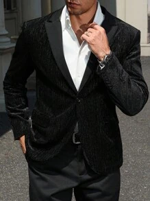 Manfinity AFTRDRK Men's Solid Color Gorgeous Party Stitching Front Buttoned Pocket Long Sleeve Casual Blazer - Black - View 6