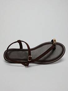 SHUZIA Women Comfortable Round-Toe Flat Sandal With Thin-Strap And Toe Ring For Daily Wear & Vacation - Chocolate Brown - View 4