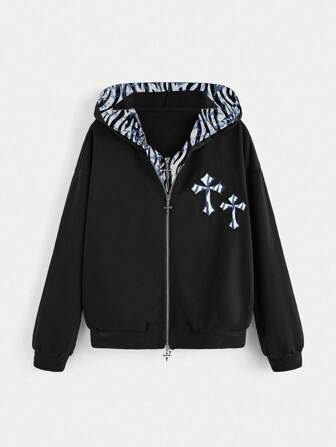 Goth Cross & Zebra Print 2 In 1 Hoodie