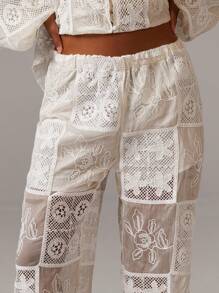 Athîral Women's Sheer Patchwork Effect Trousers, Vacation Bridal Pants - Apricot - View 1