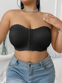 SHEIN 加大码简约纯色前扣聚拢文胸 - 黑色 - 查看 4