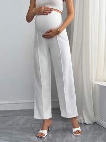 Momance Maternity Casual Commuting Flare Pants, High Waist Adjustable Elastic Full Length Pregnancy Pants - White - View 3